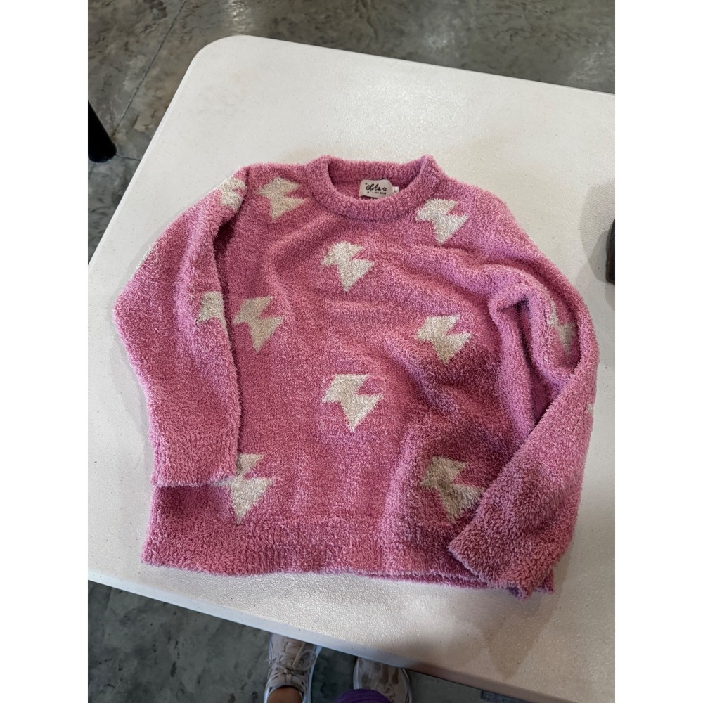 Lola + The Boys Kids Pink Fuzzy Lightning Bolt Knit Sweater Size 6
